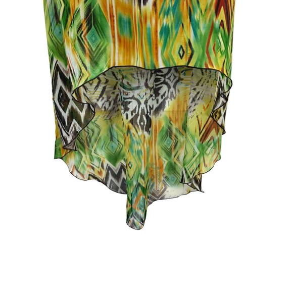 ALLEN B Allen Schwartz Chiffon Halter Dress Sz 4 Beaded Yoke Tribal Print Hi-Low - Picture 5 of 10